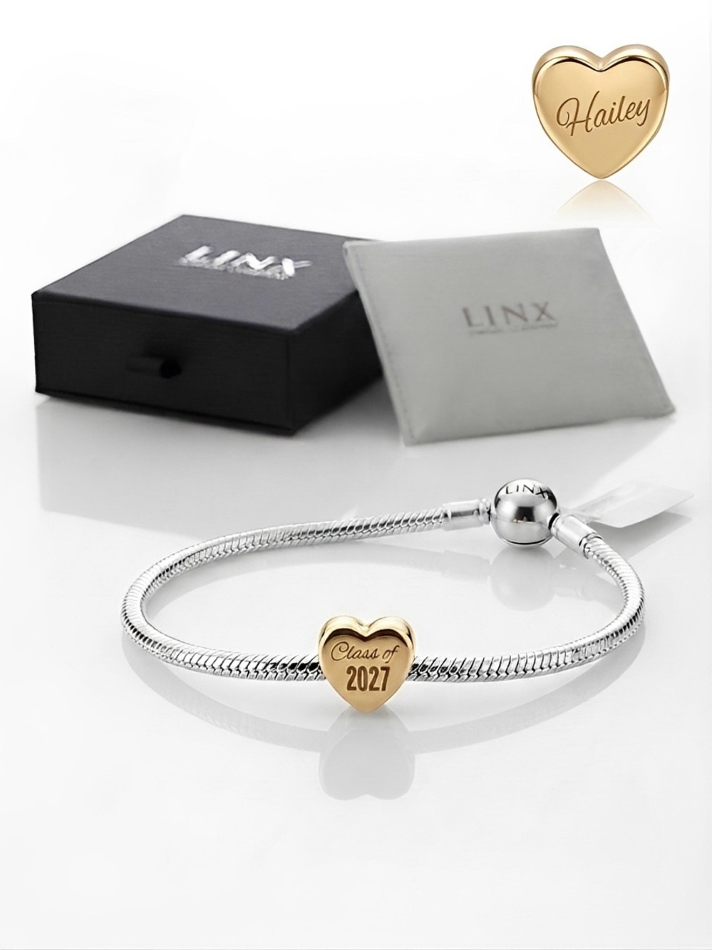 Linx Snake Chain Bracelet with Class of 2027 Graduation Heart Charm